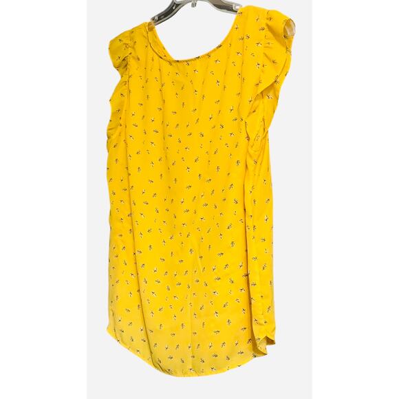 LOFT OUTLET CAP SLV RND NECK TUNIC BLOUSE, WOMENS, XL, YELLOW W/SMALL FLOWERS - Picture 7 of 11